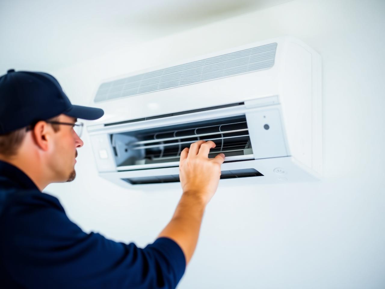 Técnico da PJ Refrigeração fazendo manutenção em ar-condicionado split